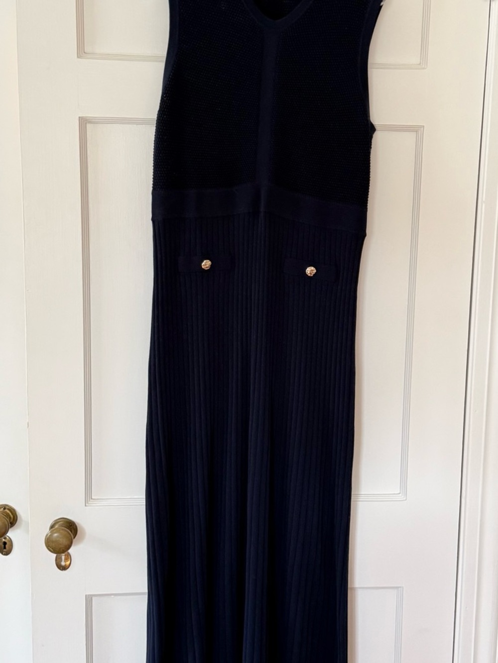 Pomander Place Black Maxi Dress with Gold Buttons